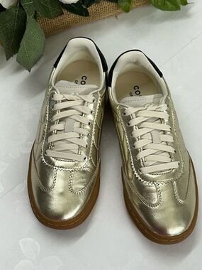 Cole Haan Metallic Gold Low-Top Sneakers with Cream Laces